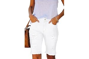 ANCAPELION Bermuda Shorts Damen,High Waist Skinny Zerrissene Rohem Saum Klassische Bermuda Denim Shorts