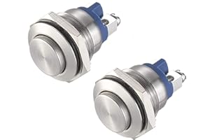 ‎APIELE APIELE 2 Stück 16MM Momentan Druckschalter 250V AC 5A 12V 36V DC 2A 1NO SPST, Edelstahl Hervorstehend wasserdicht Momentary Drucktastenschalter, Auto Household Appliance EIN/AUS Taste Schalter