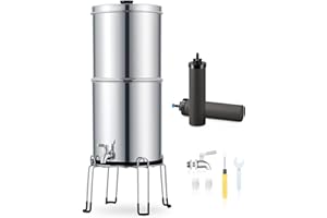 CO-Z 8,5L Système de Filtration d'Eau par Gravité en Acier Inoxydable 304 Purificateur d'Eau avec 2 Filtres à Carbone Robinet d'Eau Support Inclus, Certification NSF/ANSI 42