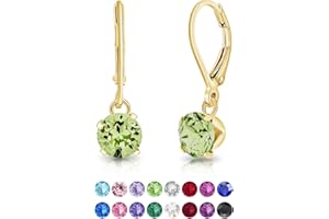 DTPsilver® Boucles d'Oreilles Dormeuses en Argent Fin 925 Plaqué Or Jaune et Cristaux de Swarovski® Elements Ronds - Diamètre: 6 mm