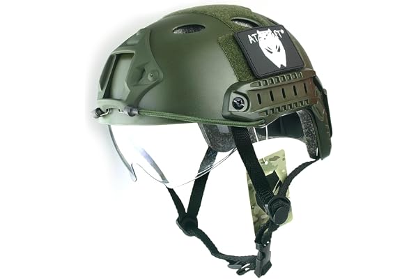 SWAT Style Militaire de l'armée Combat PJ Casque Rapide mit Lunettes de Protection OD Vert pour CQB Tir Airsoft
