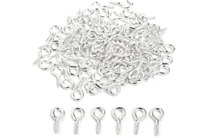 Swavitie 600 Pezzi Ganci a Vite con Occhiello15mm Vite Occhielli Perni Ganci Mini vite Perno Occhio Chiodo Gancio Accessori per Gioielli Rendendo Fai Da Te Crafts Legno Artigianato - Argento + Cromo