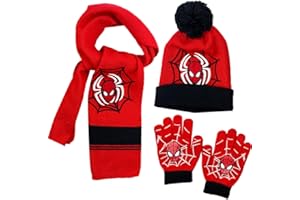 IFHDO Set 3 Pezzi Spiiderman Sciarpa, Guanti Cappello Spiiderman Cappello Guanti Set,Spiiderman Completo Termico, per Bambini per Bambini Ragazzi Ragazze,Set di Accessori Invernali