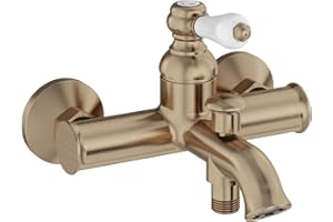 Jacob Delafon - Mitigeur bain-douche mural Louise - Mécanique - Design Rétro, poignée céramique - Économie d’eau - 21x14,80x19,50 cm - Bronze - E24363-BCN