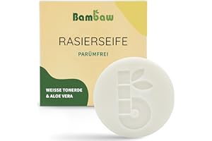 ‎BAMBAW Bambaw | Rasierseife | 80g | Rasierseife mit weißer Tonerde & Aloe vera | Rasierseife für trockene Haut | Vegane Seife | Rasierseife ohne Parfum