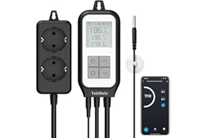 YukiHalu WiFi Termostato Digitale con Sonda, Controllo Remoto dell'app, Alexa/Google Assist, Regolatore di Temperatura a 2 Uscite con Riscaldamento e Raffreddamento, per Acquari di Rettili, Homebrew