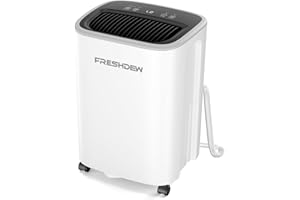 12L/Day Dehumidifier, FRESHDEW Dehumidifiers with Drain Hose, 2.3L Water Tank, Dehumidifier for Home Basement, Laundry Drying, Overflow Protection, 24H Timer, Continuous Drainage
