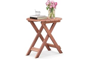 CASART Outdoor Adirondack Side Table, Acacia Wood Folding End Table, Weather Resistant Small Snack Table Garden Coffee Table for Patio Balcony Bistro Poolside (Round)