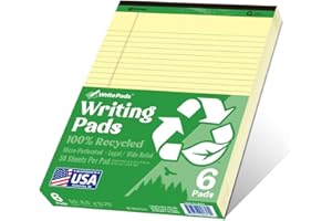 WritePads Legal Pads 8.5"x11" Note pads,Wide Ruled Writing Pads,100% Recycle Paper Yellow Legal Pads,6 Pack,50 Sheets Per Notepads,Micro perforated Note Pads,Lined Pads,KSU-8461 Made in the USA