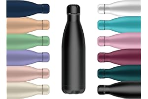 Mi Ko Mi Ka Botella de Agua Térmica de Acero Inoxidable Reutilizable | Sin BPA | Mantiene 24H Frio / 12H Calor | Hermética - Doble Pared a Prueba de Fugas (Negro, 750ml)