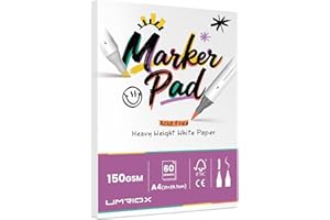 Umriox Marker Paper Pad,Double-Sided Bleedproof A4 Sketchbook for Alcohol Markers,60 Sheets 150GSM Drawing Pad,Tearable Acid Free Glue-Binding Sketch Book for Artists Kids Adults