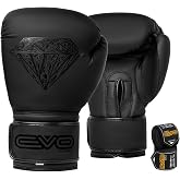 EVO Fitness Boxing Gloves with Bandages for Men Women with Professional Leather Gel for Muay Thai Kick Boxing Sparring Boxing