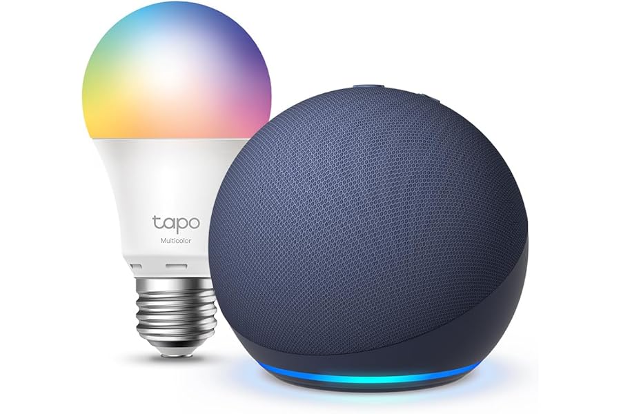 Echo Dot (5.ª generación) | Azul marino + Tapo L530EA Bombilla LED Inteligente (E27), Compatible con Alexa - Kit de inicio de