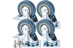 DSL DAILY SUPPLY LTD. DSL Heavy Duty Braked 50mm Swivel Castor Wheels Trolley – Caster Wheels Set of 4 – Rubbered Castors for Furniture – Upto 200KG + Free Fitting