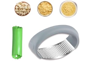 YongSral Spremiaglio in Acciaio Inox, Schiaccia Aglio Acciaio Inox con Pela Aglio, Garlic Press Rocker, Spremiaglio a Bilanciere in Acciaio Inox, Adatto per Schiacciare Aglio e Zenzero