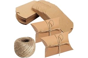 GRTLPOK 100 STK. Kraftpapier Süßigkeiten Karton Hochzeit Gastgeschenke Geschenkboxen mit Juteschnur, Kleine Geschenkkartons, Kissen-Kästen, für Weihnachten, Süßigkeiten, Nuss, Hochzeit