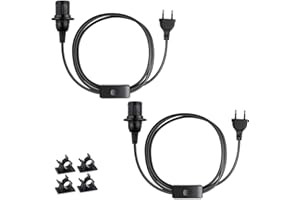 Gebiuhoo 2 Pezzi Portalampada E14 con interruttore e cavo di alimentazione 3.5m Nero Cavo Presa Elettrica Interruttore Presa E14 con Filo Sospensione lampada per plafoniera, sospensione e altri
