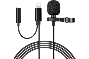 Hearkey Recording Microphone Compatible with i-Phone 12/11/ 11 Pro/ 11 Pro Max, 3.5 mm Jack Lavalier Clip on Omnidirectional Condenser Lapel Microphone, YouTube Interview Vlog Livestream Black