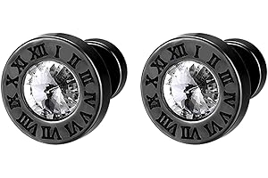 Flongo Pendientes de mujer para hombre, con circonitas y números romanos, grabados