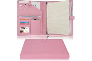 Wonderpool Cartella per Documenti in Pelle A4, Raccoglitore ad Anelli Rimovibile con Portablocchi e multi tasca Organizzatore per Ufficio Conferenza Riunione e Lavoro (Rosa)