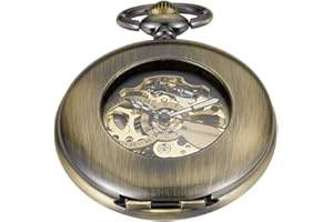 Tiong Bronze Mechanical Pocket Watch Manipulator Winding Pocket Watches Gift, Roman Numerals Mechanical Pocket Watches for Men