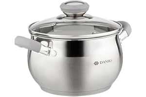 Daniks Modern Pentola Accacio Inox con Coperchio, 2 Litri Ø 16 cm | Casseruola Induzione | Manici in Silicone | Scala di Misura | Argento