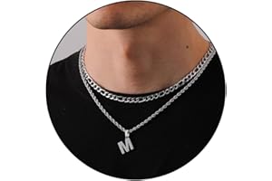 Rajputana Layered Initial A-Z Kette Mit Buchstaben, Halskette für Jungen, Edelstahl Buchstaben Halskette 18+20 Figaro Seilkette Schmuck Geschenke für Freund Männer Frauen