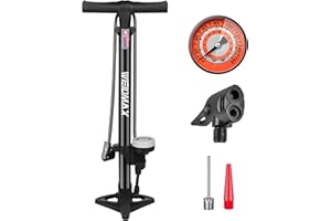 Bike Pump, WEIDMAX Ergonomic Bike Floor Pump Track Pump Bicycle Tire Air Pump Portable Inflator Pump with Gauge & Smart Valve Head, 160 PSI, Compatible with Universal Presta and Schrader Valve