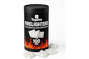 TOPLINE Instant Fire Starter Lighters Multipack - 100 Odourless Firelighters Sachets in Tube Storage Box. Fire Lighters for Wood Burners, Fire Logs, Charcoal BBQ. Waterproof Firelighters for Open Fires