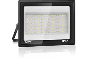 Plazique Projecteur LED Extérieur 50W, 7000K Blanc Froid, 5000LM Super Lumineux, IP67 Étanche, 72 LEDs, Spot Extérieur pour Jardin, Cour, Garage, Allée, Atelier, Couloir et Éclairage de Sécurité
