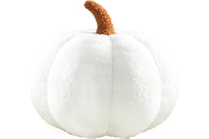 Irunfast 20cm Artificial Pumpkin Throw Pillow Fall Thanksgiving Cushion White Pumpkin Throw Pillow Cushion Home Decoration for Car Bedroom Sofa Couch Living Room (White)