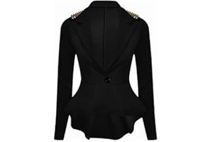 FAIRY TRENDZ LTD Womens Spike Shoulder Studded Blazer Ladies Peplum One Button Jacket Coat Top UK 8-26