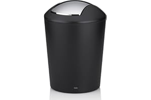 kela Seau à couvercle basculant noir, seau à cosmétique 5l avec couvercle basculant, plastique, MARTA, poubelle salle de bains noir mat