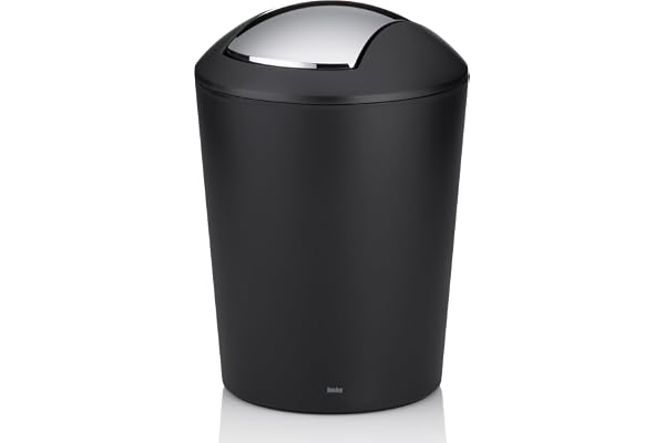 kela Seau à cosmétique noir 1,7l, mini poubelle de salle de bain avec couvercle basculant, plastique, MARTA, petite poubelle de table noire mate