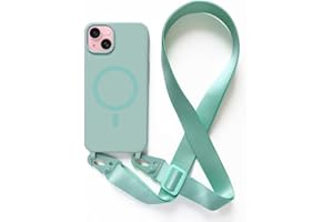 2NSPDRGNI Mobile Phone Chain Protective Case, Compatible with iPhone 15, Mobile Phone Case with Band, Wireless Charging Case, Necklace Lanyard, Silicone Case – Mint Green