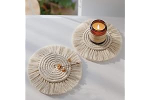 SUFE Sklepee Podkładka pod napoje, okrągła bawełniana podkładka do warkocza, ręcznie robiona, makrama, poduszka na kubki, styl boho, antypoślizgowa mata wielokrotnego użytku, do przyborów kuchennych,