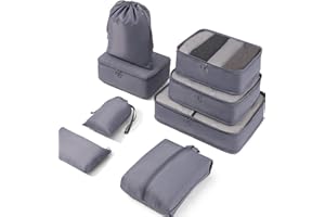 Meowoo Organizator Bagażu 8 w 1 Zestaw Organizator Walizek Bagażu Packing Cubes for Travel z Torbą na Buty, Szary Organizer Podróży Jest Idealny do Przechowywania Akcesoriów Podczas Podróży