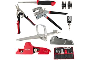 OXEO Kit outil plaquiste - 7 pièces - Scie - Porte-embouts - Cisaille - Pince à sertir - Lève-cloison - Râpe - Rabot