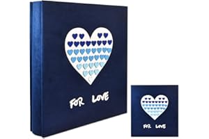 FAZHONGFA Kinderalbum für 10 x 15 600 Fotos, Stoffbezug, 61 Seiten, großes Album, Familienalbum, großes süßes Album, Jungen, Mädchen, Baby-Wachstums-Erinnerungsbuch (Heart, Blue)