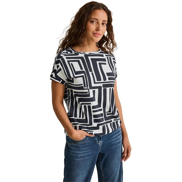 T-shirt Basique Femme Cecil Avec Fronces Et Col En V - Manches Longues, Coupe Confortable