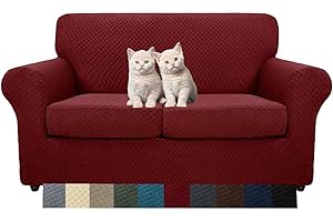 MAXIJIN Copridivano elasticizzato a 2 Posti con 2 Copricuscini, Copridivano antiscivolo a due posti con Copricuscino Separato per animali domestici, cani (2 Posto, Rosso)