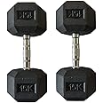 Body Maxx Hex Fixed Dumbbells 15 kg Pair, Rubber Dumbbell Set 15kg, Black Rubber Coated Dumbbells with Steel Grip Home Gym Fitness