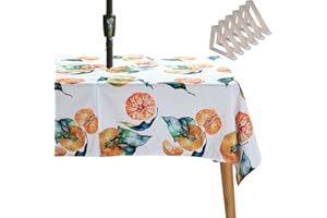 SYLC Mantel con Agujero para Paraguas, Mantel De Exterior Impermeable Oxford, Decoración De Mesa con Cremallera para Patio Jardín (213 × 153 cm,Naranja)