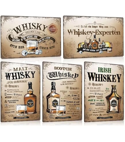 Targa Metallica Vintage Whiskey – 18x12 Cm Con Cordino E Ventosa, Decorazione Da Parete Originale