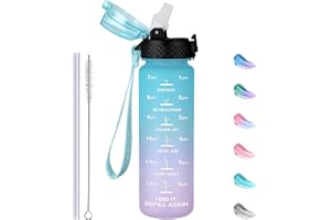 GOPPUS 500ml/17oz Kids Water Bottles with Straw Tritan Childrens Bottle with Flip Top Lid BPA Free Measured Drinks Bottles with Strap for School Girls Boys Sports Reusable Time Markings Leakproof