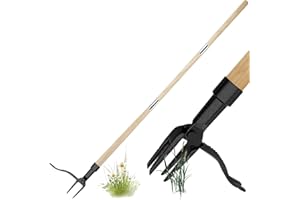LYSTRO Weed Puller Tool, Stand Up Weeding Tool, Detachable Long Handle Weed Puller Root Remover Tool with 4 Claws, Manual Weeder Tool Hand Weed Root Pulling Tool, Picker, Grabber for Garden (Wood Handle)