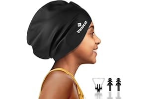 Vanocat Extra Große Badekappe Kinder Lange Haare, wasserdichte Badekappe Mädchen Jungen, Bademütze Schwimmkappe Kinder für Langes, Dickes, Lockiges Haare und Dreadlocks-Zöpfe, Webt Afro-Haar(Schwarz)