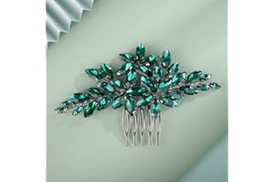 Kercisbeauty Wedding Bridal Small Cute Dark Green Crystal Silver Hair Comb Side Headpiece for Women Girls Prom Boho Updo Handmade Hair Accessories (Dark Green)