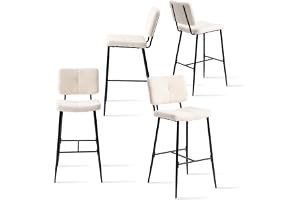 MEUBLE COSY Set med 4 barstolar, hög pall med ryggstöd och fotstöd, bouclétyg, vadderad köksstol, för disk, matsal och hem, b