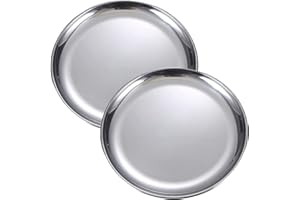 JMYDecor Piatti Rotonde in Acciaio Inox Piatti in Acciaio Inox Set di Stoviglie da Tavola Portatile per Campeggio all'Aperto, Escursionismo, Picnic, BBQ, Spiaggia (10 Pollici) (2 Pezzi, argento-23cm)